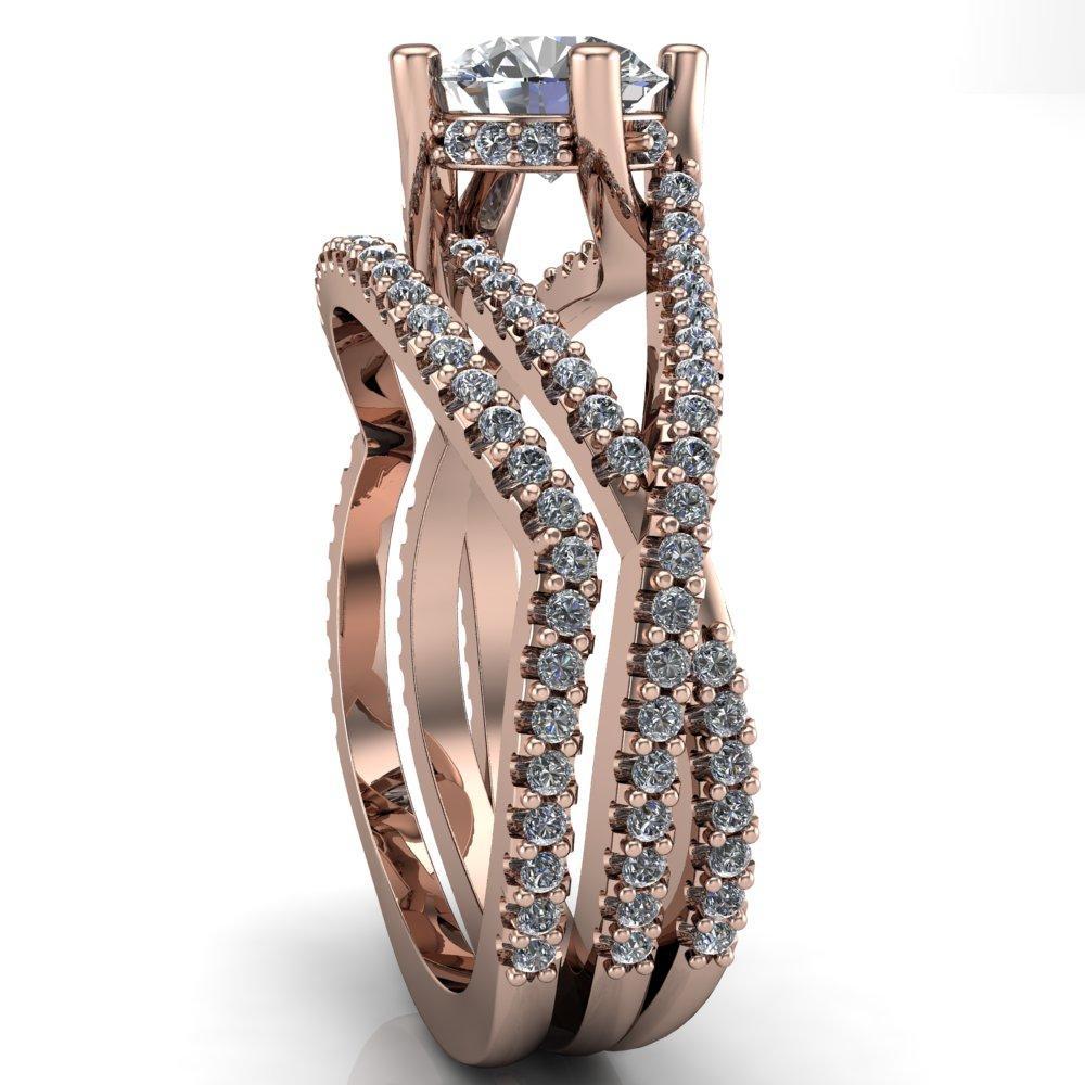 Bedelia Round Moissanite 4 Prong Split Shank Diamond Channel Ring-Custom-Made Jewelry-Fire & Brilliance ®
