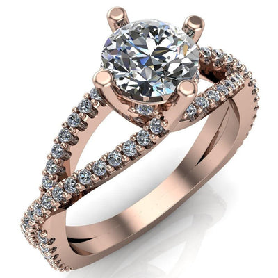 Bedelia Round Moissanite 4 Prong Split Shank Diamond Channel Ring-Custom-Made Jewelry-Fire & Brilliance ®