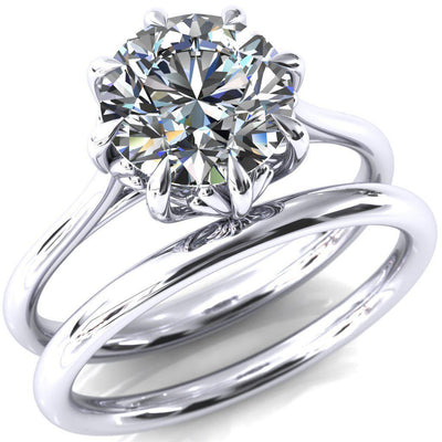 Belinda Round Moissanite Center Element Basket Setting Solid Ring-Custom-Made Jewelry-Fire & Brilliance ®