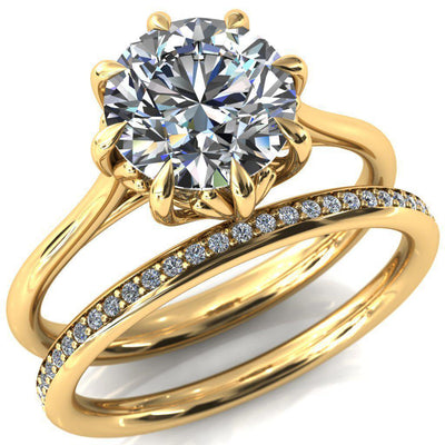 Belinda Round Moissanite Center Element Basket Setting Solid Ring-Custom-Made Jewelry-Fire & Brilliance ®