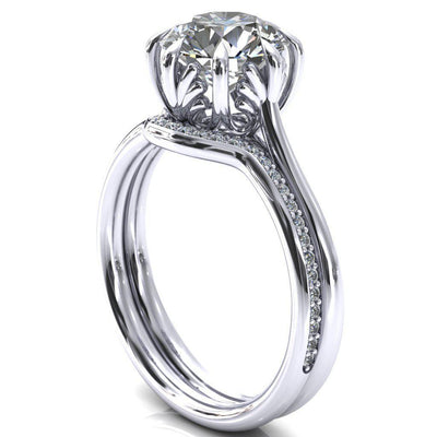 Belinda Round Moissanite Center Element Basket Setting Solid Ring-Custom-Made Jewelry-Fire & Brilliance ®