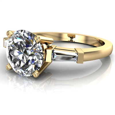 Belle Round Moissanite 4 Prong Side Diamond Baguette Comfort Fit Ring-Custom-Made Jewelry-Fire & Brilliance ®