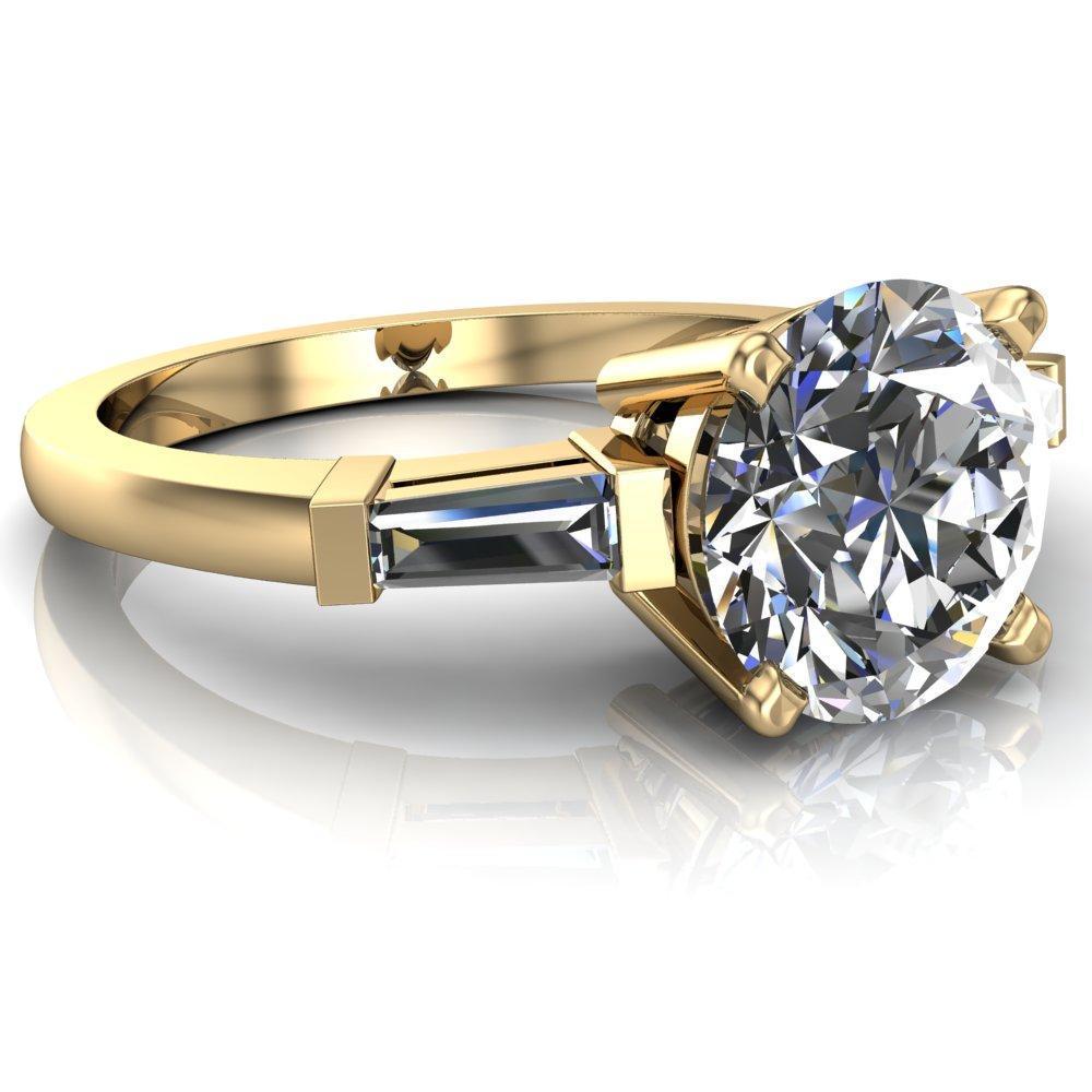 Belle Round Moissanite 4 Prong Side Diamond Baguette Comfort Fit Ring-Custom-Made Jewelry-Fire & Brilliance ®