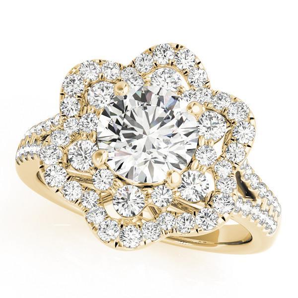 Bernadette Round Moissanite Split Shank Double Floral Halo Engagement Ring-Custom-Made Jewelry-Fire & Brilliance ®