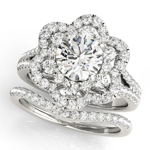 Bernadette Round Moissanite Split Shank Double Floral Halo Engagement Ring-Custom-Made Jewelry-Fire & Brilliance ®