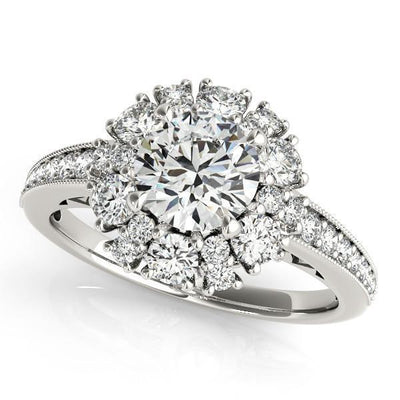 Bessie Round Moissanite Two Tone Split Shank Halo Engagement Ring-Custom-Made Jewelry-Fire & Brilliance ®