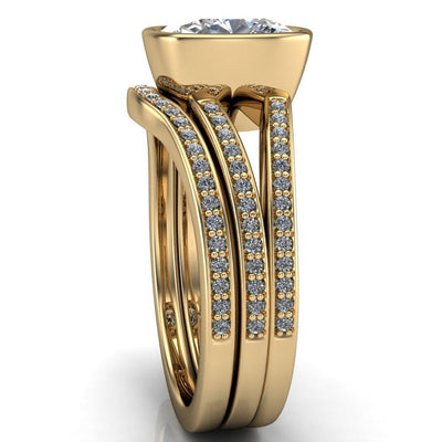 Bethany Cushion Moissanite Full Bezel Split Shank Diamond Channel Ring-Custom-Made Jewelry-Fire & Brilliance ®
