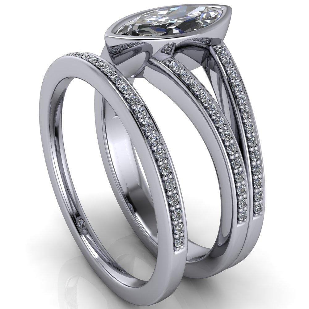 Bethany Marquise Moissanite Full Bezel Split Shank Diamond Channel Ring-Custom-Made Jewelry-Fire & Brilliance ®