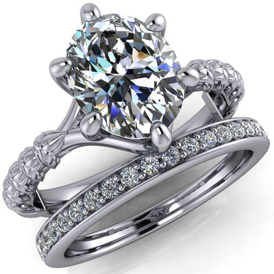 Betty Oval Moissanite Half Eternity Floral 6 Prong Solitaire Engagement Ring-Custom-Made Jewelry-Fire & Brilliance ®