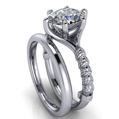 Betty Oval Moissanite Half Eternity Floral 6 Prong Solitaire Engagement Ring-Custom-Made Jewelry-Fire & Brilliance ®