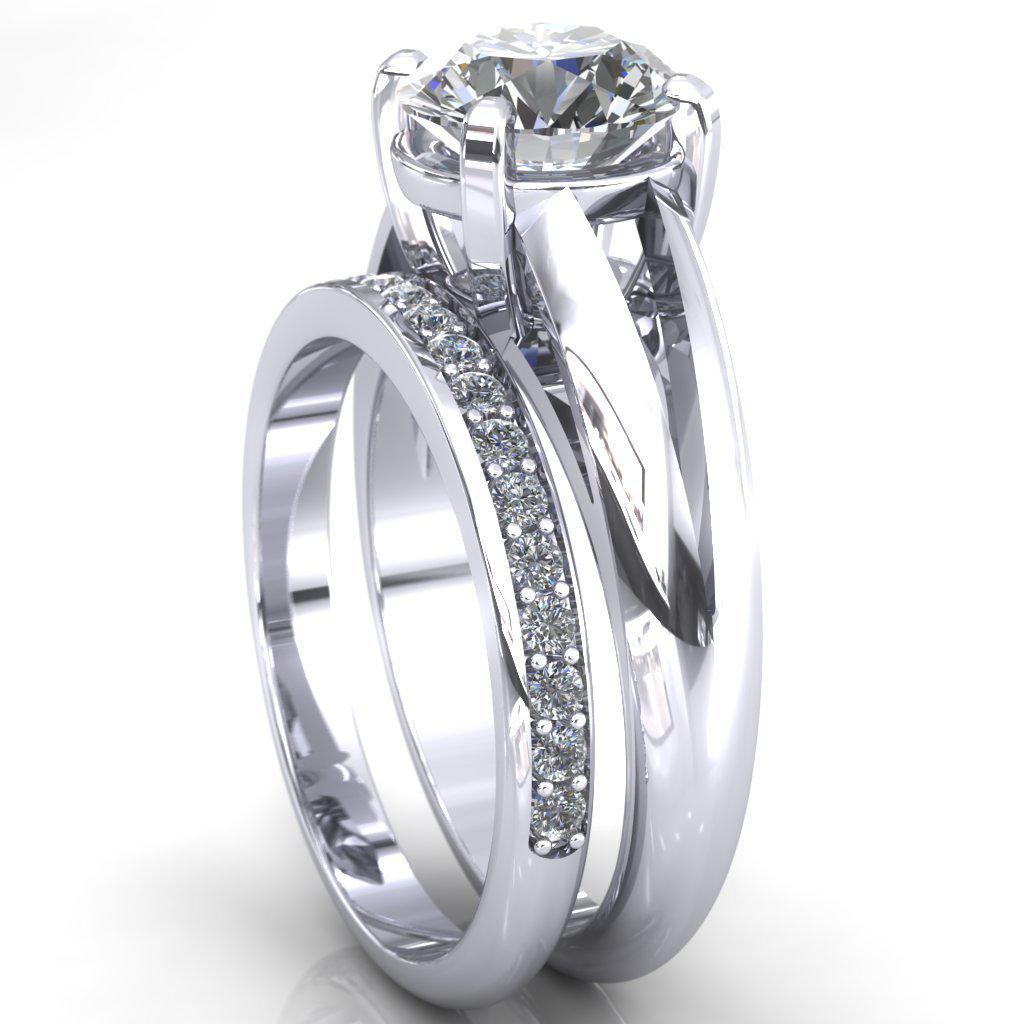 Beverley Round Moissanite 4 Prong Thick Split Shank High Setting Cathedral Ring-Custom-Made Jewelry-Fire & Brilliance ®