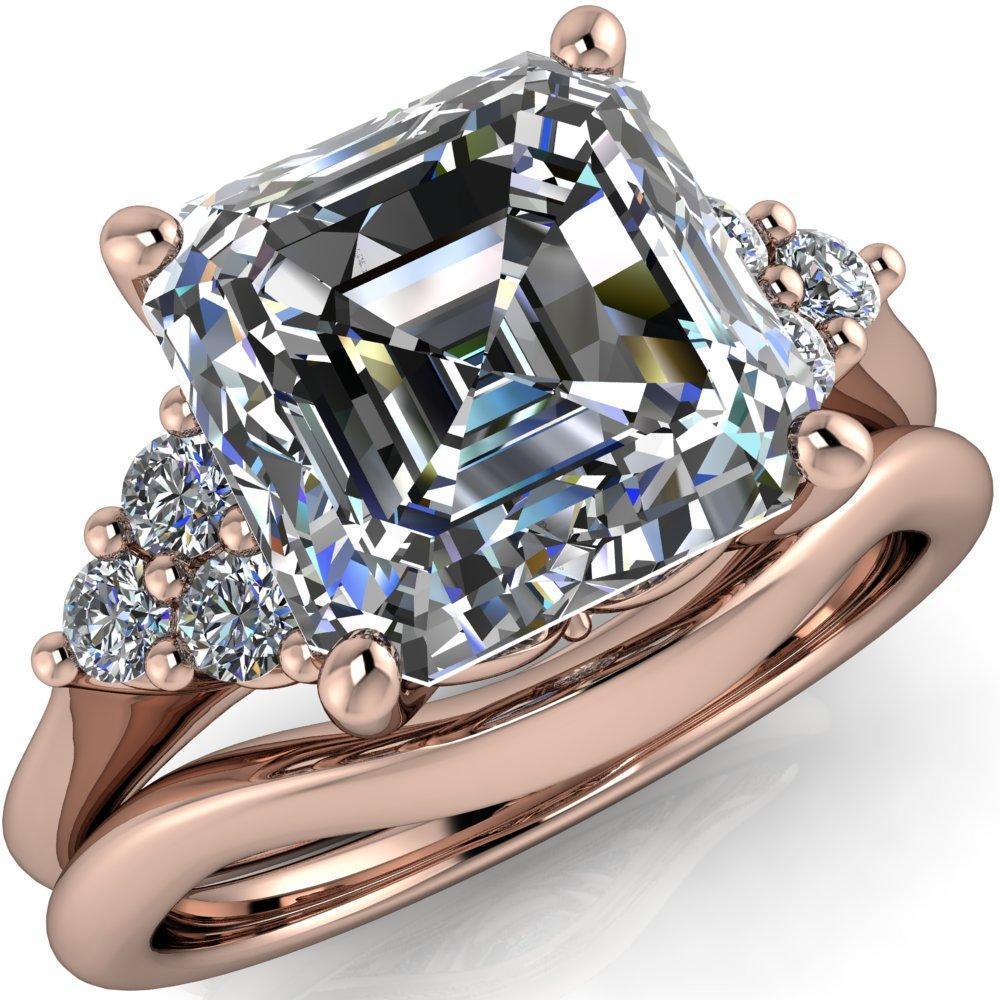 Biddle Asscher Moissanite Trio Side Diamonds Engagement Ring-Custom-Made Jewelry-Fire & Brilliance ®
