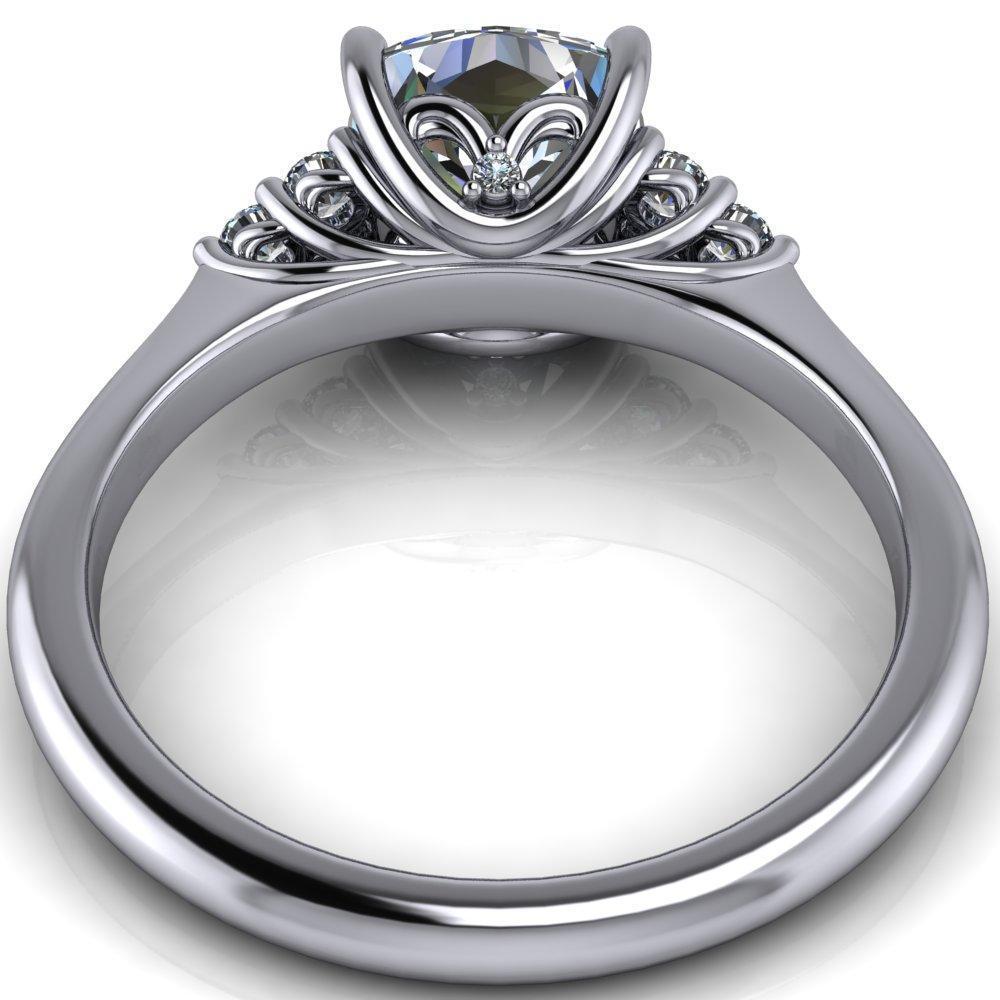 Biddle Cushion Moissanite Trio Side Diamonds Engagement Ring-Custom-Made Jewelry-Fire & Brilliance ®