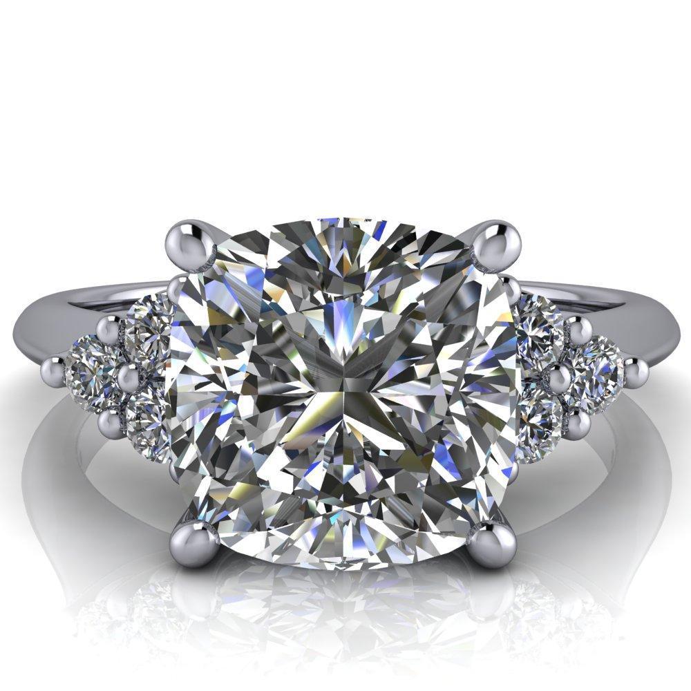 Biddle Cushion Moissanite Trio Side Diamonds Engagement Ring-Custom-Made Jewelry-Fire & Brilliance ®