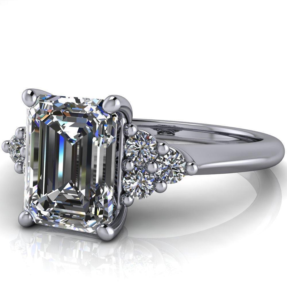 Biddle Emerald Moissanite Trio Side Diamonds Engagement Ring-Custom-Made Jewelry-Fire & Brilliance ®