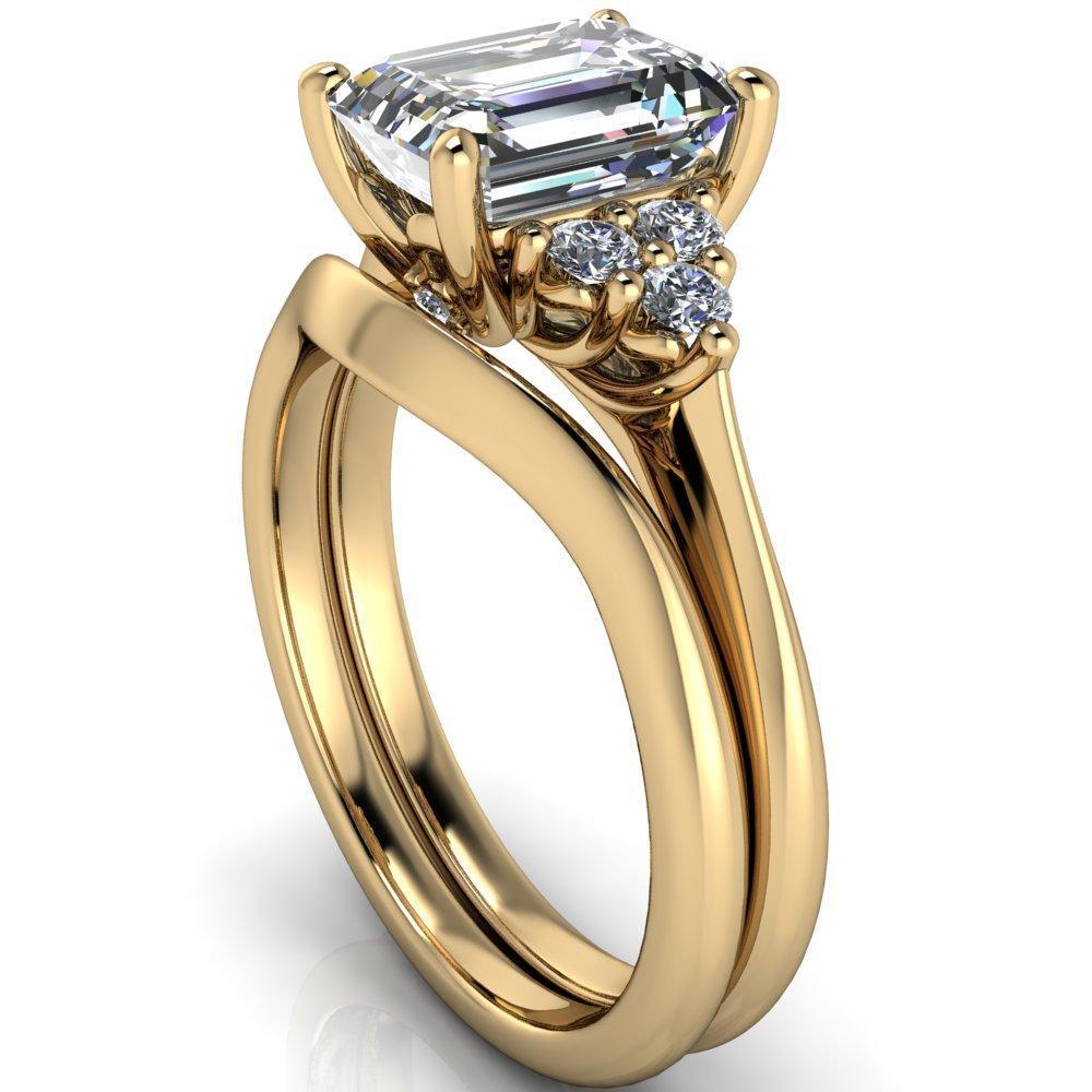 Biddle Emerald Moissanite Trio Side Diamonds Engagement Ring-Custom-Made Jewelry-Fire & Brilliance ®