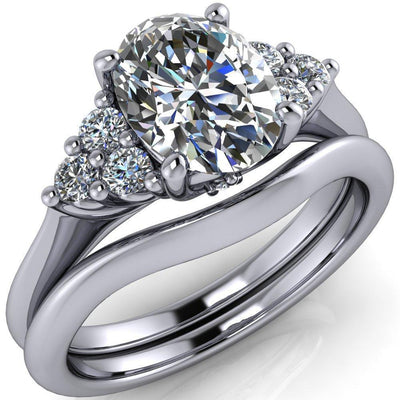 Biddle Oval Moissanite Trio Side Diamonds Engagement Ring-Custom-Made Jewelry-Fire & Brilliance ®