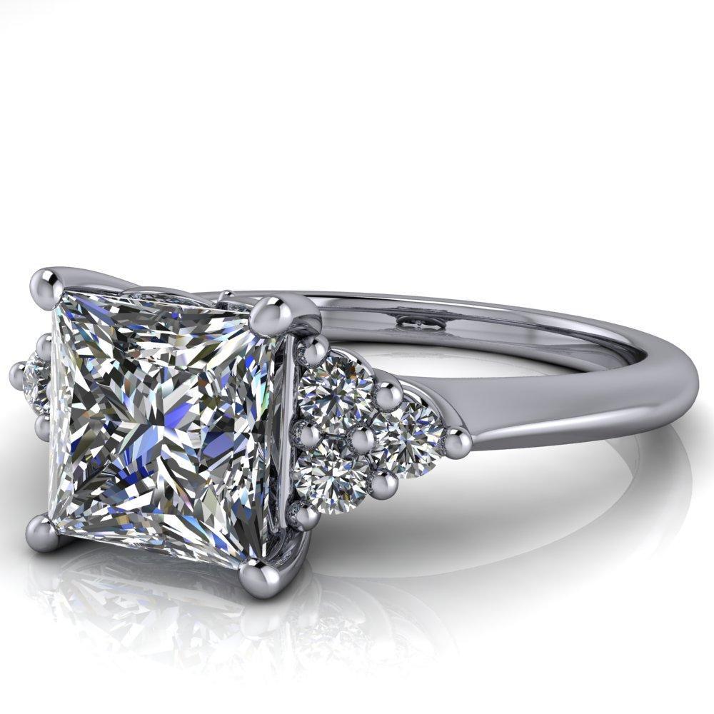 Biddle Princess/Square Moissanite Trio Side Diamonds Engagement Ring-Custom-Made Jewelry-Fire & Brilliance ®