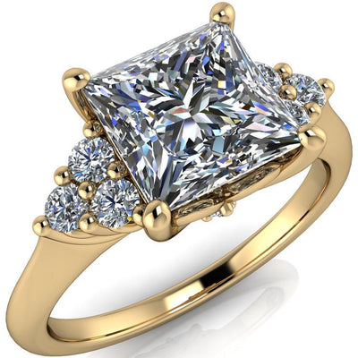 Biddle Princess/Square Moissanite Trio Side Diamonds Engagement Ring-Custom-Made Jewelry-Fire & Brilliance ®