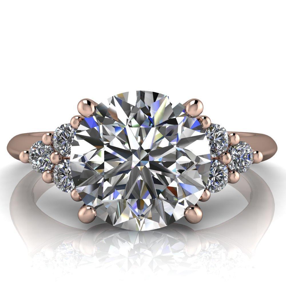 Biddle Round Moissanite Trio Side Diamonds Engagement Ring-Custom-Made Jewelry-Fire & Brilliance ®