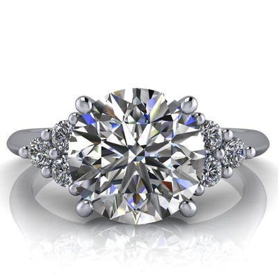 Biddle Round Moissanite Trio Side Diamonds Engagement Ring-Custom-Made Jewelry-Fire & Brilliance ®