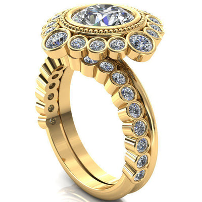 Birdie Round Moissanite Multi Stone Halo Engagement Ring-Custom-Made Jewelry-Fire & Brilliance ®