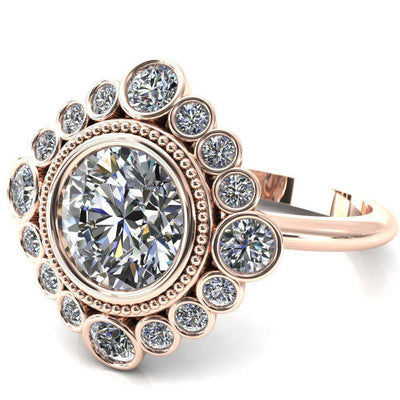 Birdie Round Moissanite Multi Stone Halo Engagement Ring-Custom-Made Jewelry-Fire & Brilliance ®