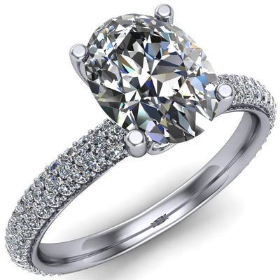 Bisou Oval Moissanite Diamond Crusted Band 4 Prong Ring-Custom-Made Jewelry-Fire & Brilliance ®