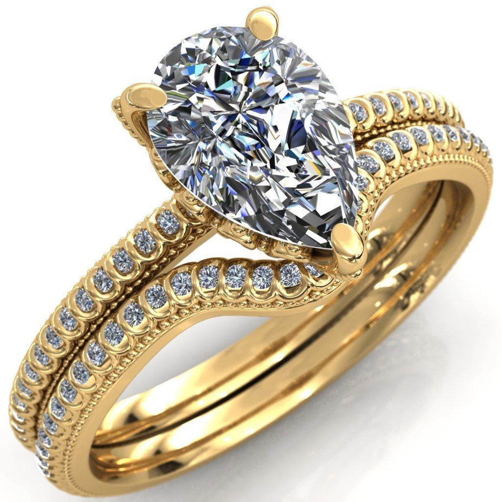 Bolin Pear Moissanite U-Shaped Fence With Spheres Engagement Ring-Custom-Made Jewelry-Fire & Brilliance ®