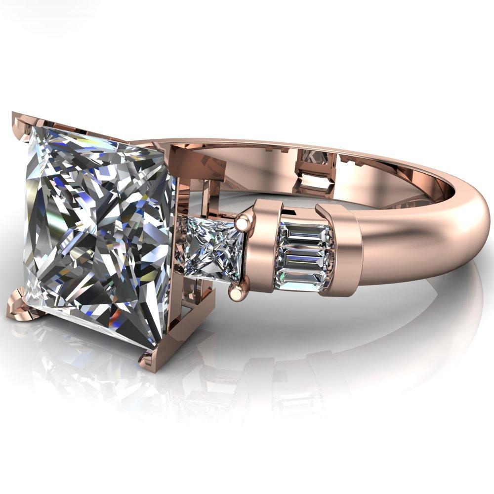 Bonita Princess/Square Moissanite Baguette Shoulder 3 Stone Engagement Ring-Custom-Made Jewelry-Fire & Brilliance ®