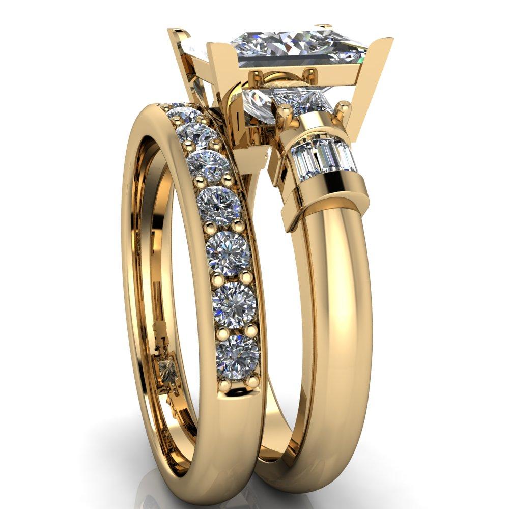 Bonita Princess/Square Moissanite Baguette Shoulder 3 Stone Engagement Ring-Custom-Made Jewelry-Fire & Brilliance ®