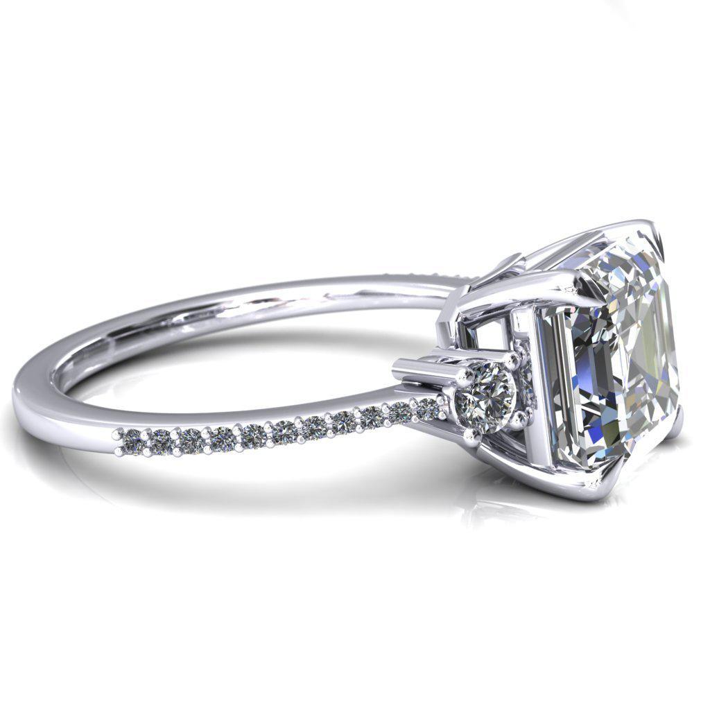 Bonnie Asscher Moissanite 4 Claw Prong 2 Rail Basket Round Sidestones Inverted Cathedral Diamond Accent Engagement Ring-FIRE & BRILLIANCE