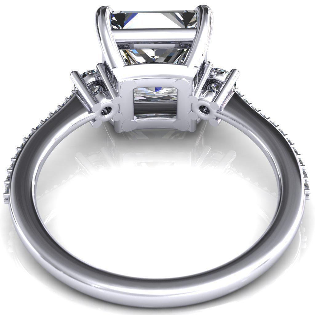 Bonnie Princess/Square Moissanite 4 Claw Prong 2 Rail Basket Round Sidestones Inverted Cathedral Diamond Accent Engagement Ring-FIRE & BRILLIANCE