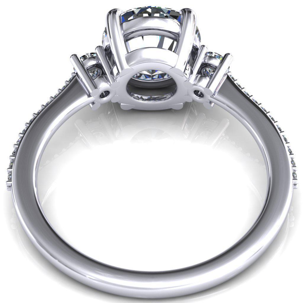 Bonnie Round Moissanite 4 Claw Prong 2 Rail Basket Round Sidestones Inverted Cathedral Diamond Accent Engagement Ring-FIRE & BRILLIANCE