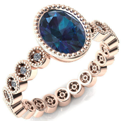 Borea Oval Alexandrite Full Bezel Milgrain Diamond Accent Full Eternity Ring-Custom-Made Jewelry-Fire & Brilliance ®