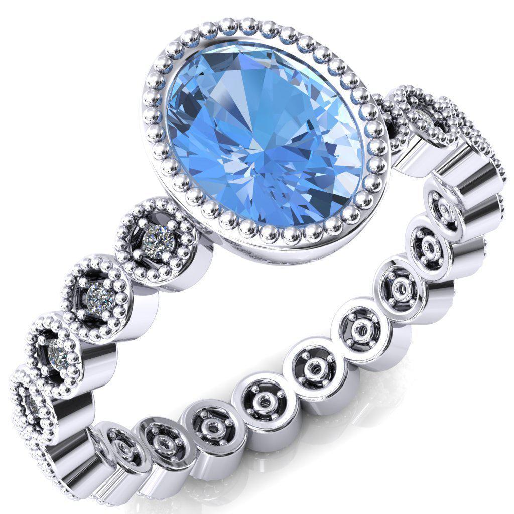 Borea Oval Aqua Blue Spinel Milgrain Bezel Full Eternity Diamond Accent Ring-FIRE & BRILLIANCE
