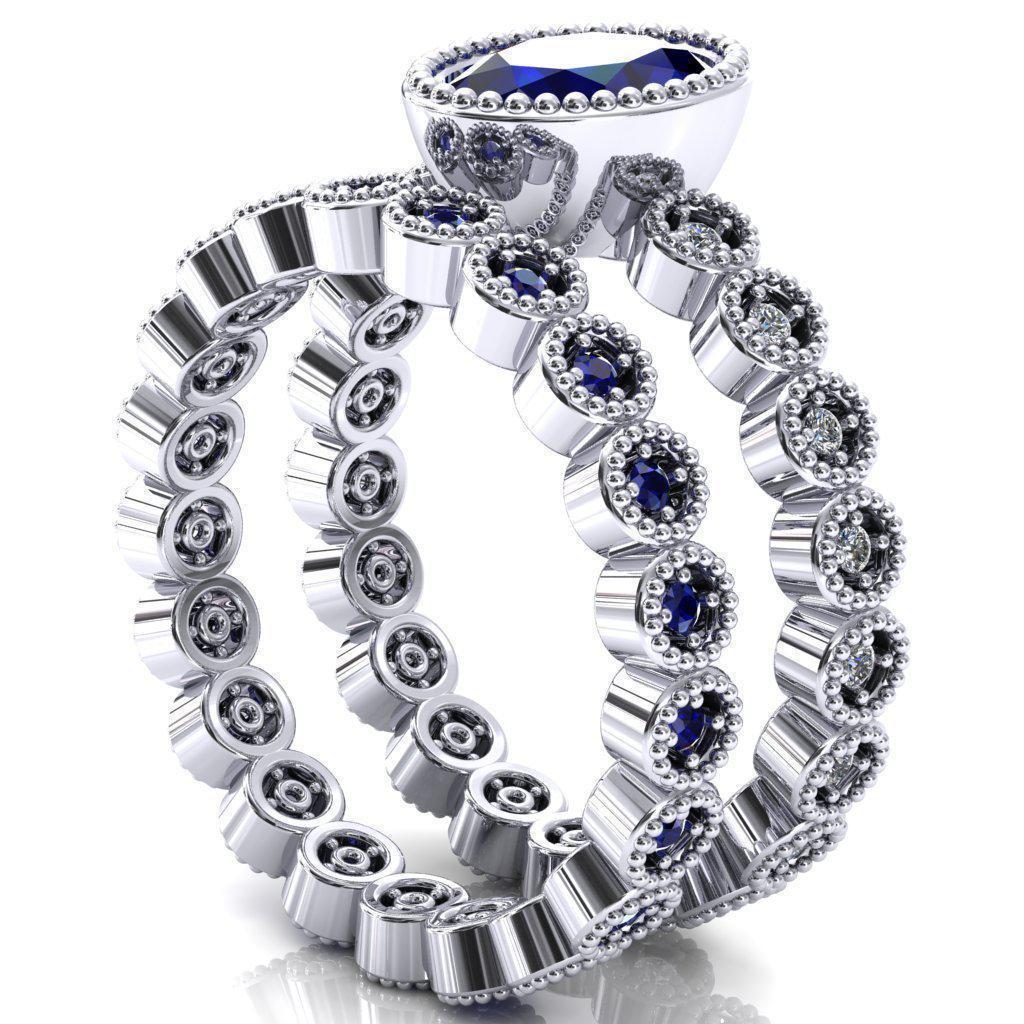 Borea Oval Blue Sapphire Full Bezel Milgrain Diamond Accent Full Eternity Ring-Custom-Made Jewelry-Fire & Brilliance ®