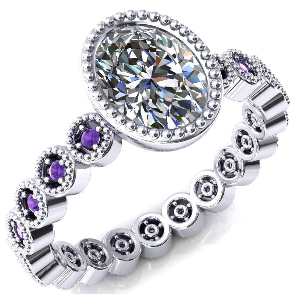Borea Oval Moissanite Full Bezel Milgrain Amethyst Accent Full Eternity Ring-Custom-Made Jewelry-Fire & Brilliance ®
