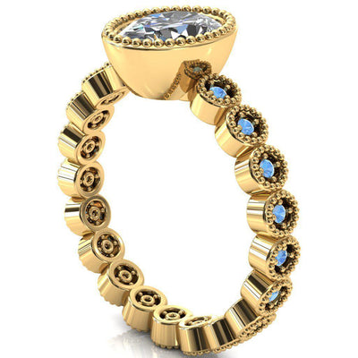 Borea Oval Moissanite Full Bezel Milgrain Aqua Blue Spinel Accent Full Eternity Ring-Custom-Made Jewelry-Fire & Brilliance ®