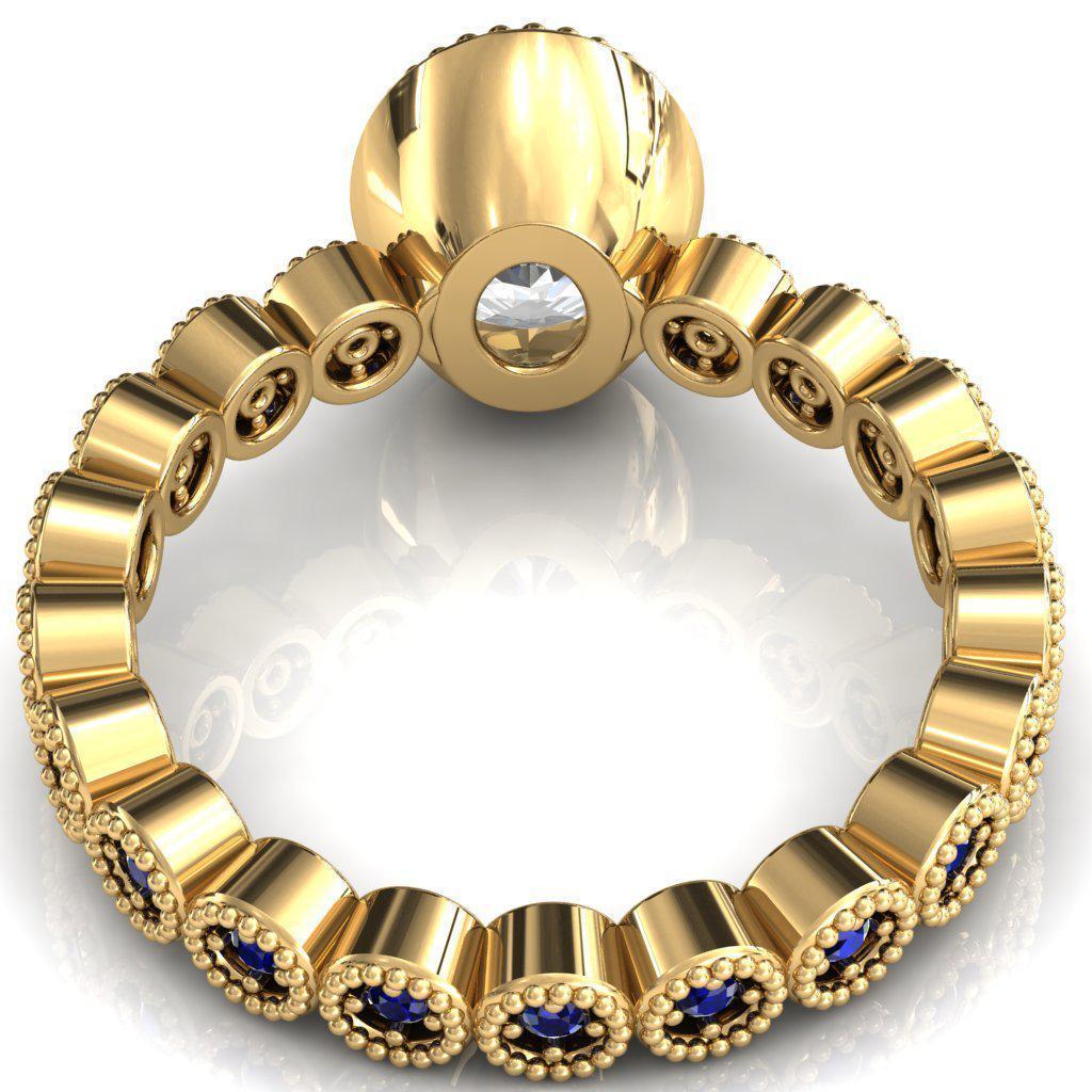 Borea Oval Moissanite Full Bezel Milgrain Blue Sapphire Accent Full Eternity Ring-Custom-Made Jewelry-Fire & Brilliance ®