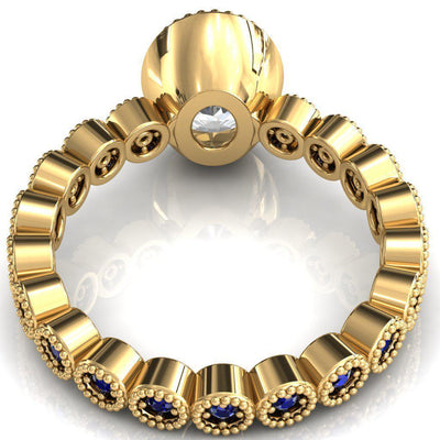 Borea Oval Moissanite Full Bezel Milgrain Blue Sapphire Accent Full Eternity Ring-Custom-Made Jewelry-Fire & Brilliance ®