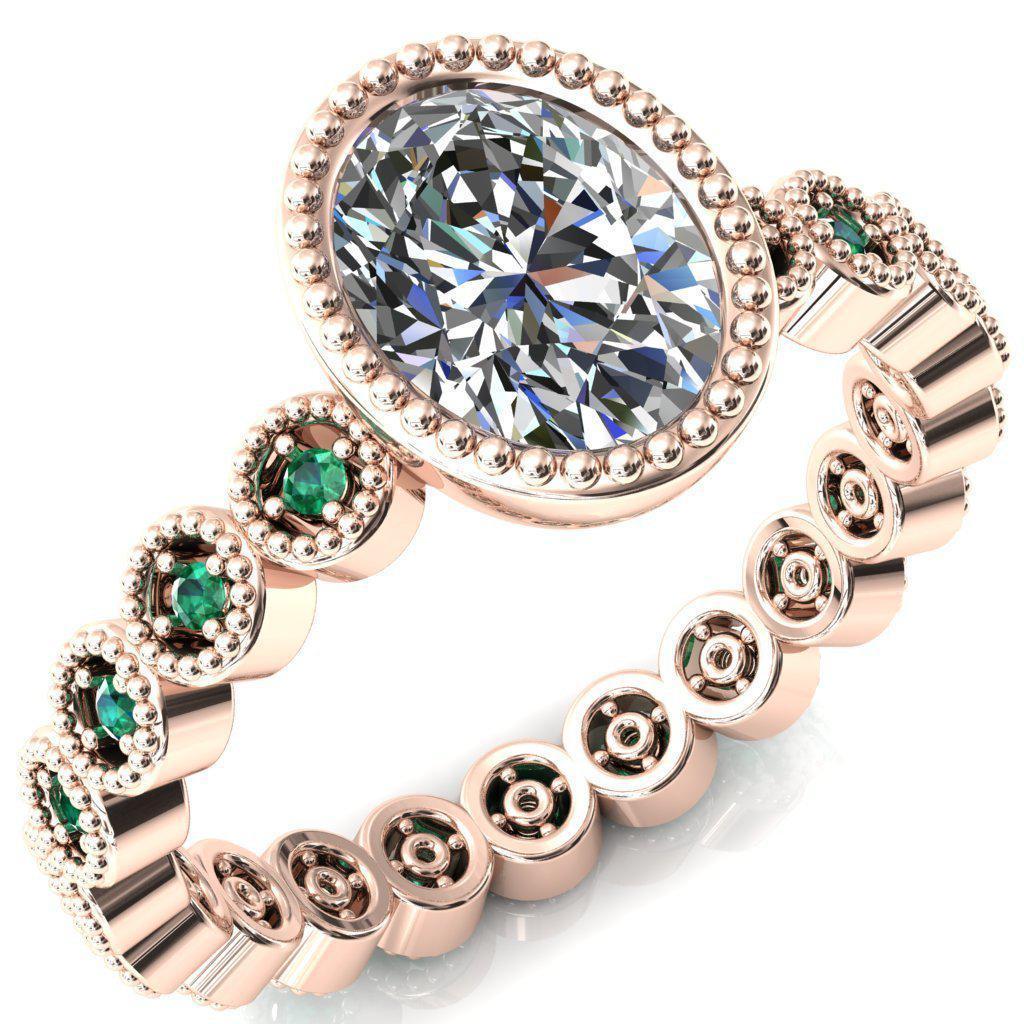 Borea Oval Moissanite Full Bezel Milgrain Emerald Accent Full Eternity Ring-Custom-Made Jewelry-Fire & Brilliance ®