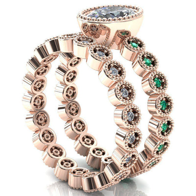 Borea Oval Moissanite Full Bezel Milgrain Emerald Accent Full Eternity Ring-Custom-Made Jewelry-Fire & Brilliance ®