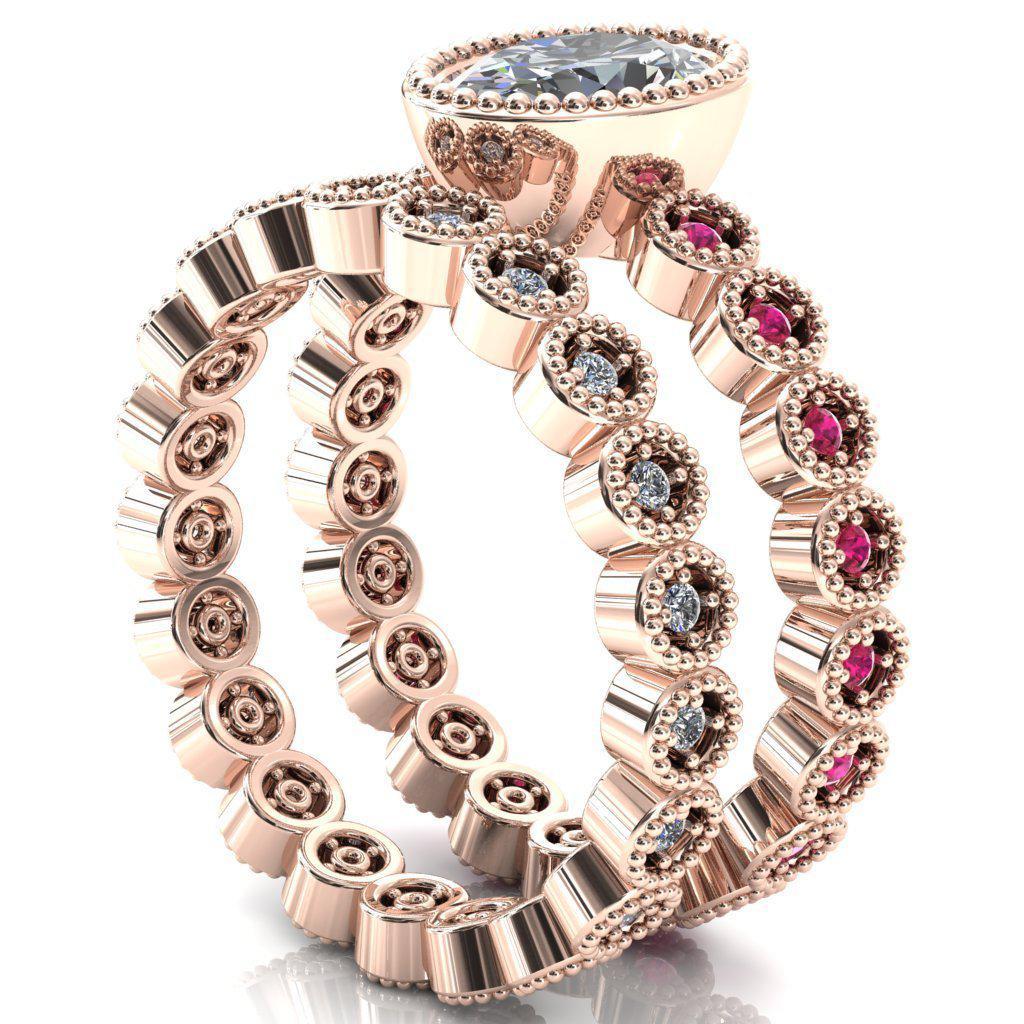 Borea Oval Moissanite Full Bezel Milgrain Ruby Accent Full Eternity Ring-Custom-Made Jewelry-Fire & Brilliance ®