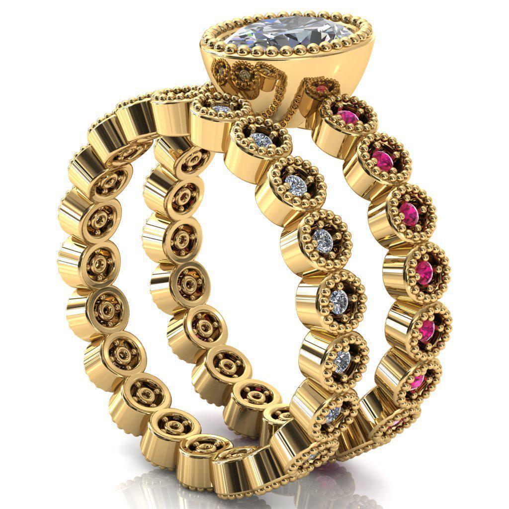 Borea Oval Moissanite Full Bezel Milgrain Ruby Accent Full Eternity Ring-Custom-Made Jewelry-Fire & Brilliance ®