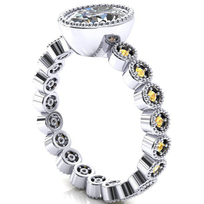 Borea Oval Moissanite Full Bezel Milgrain Yellow Sapphire Accent Full Eternity Ring-Custom-Made Jewelry-Fire & Brilliance ®