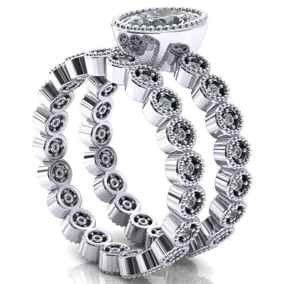 Borea Oval Moissanite Milgrain Bezel Full Eternity Diamond Accent Ring-FIRE & BRILLIANCE