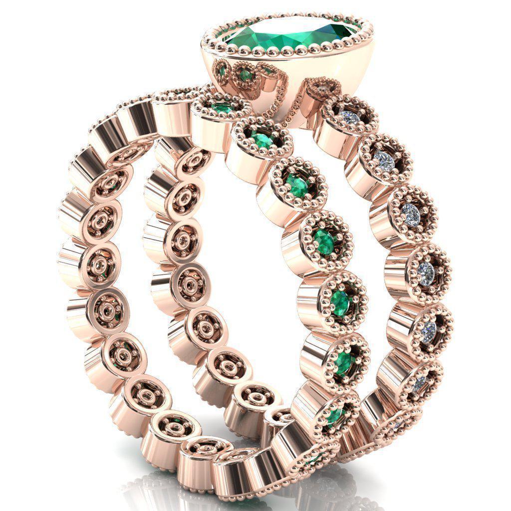 Borea Oval Emerald Full Bezel Milgrain Diamond Accent Full Eternity Ring-Custom-Made Jewelry-Fire & Brilliance ®
