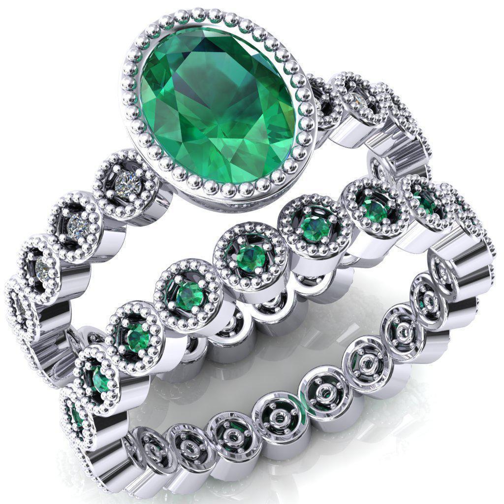Borea Oval Emerald Full Bezel Milgrain Diamond Accent Full Eternity Ring-Custom-Made Jewelry-Fire & Brilliance ®