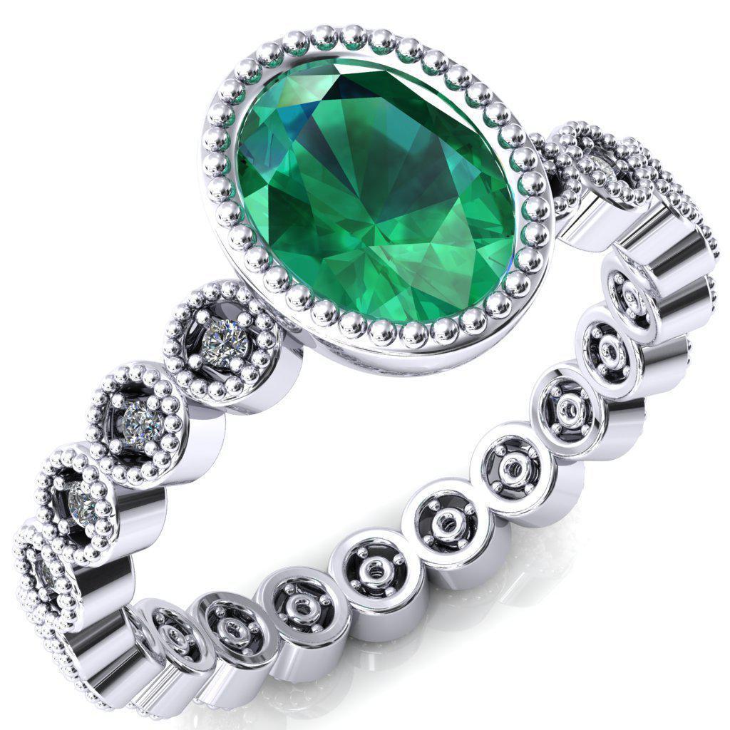 Borea Oval Emerald Milgrain Bezel Full Eternity Diamond Accent Ring-FIRE & BRILLIANCE